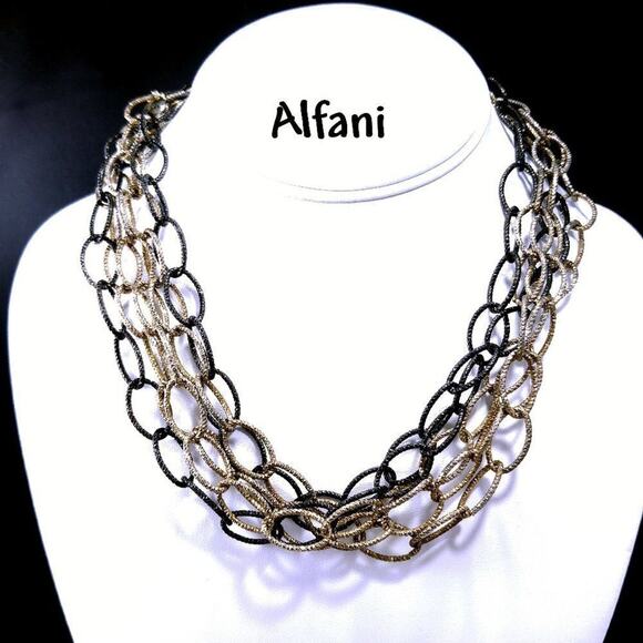 Alfani Black & Gold Metallic Chain Five Strand Necklace, 21 Inches - Picture 1 of 8